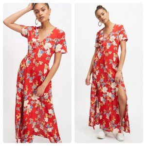 Miss Selfridge Red Floral Slit Maxi Dress